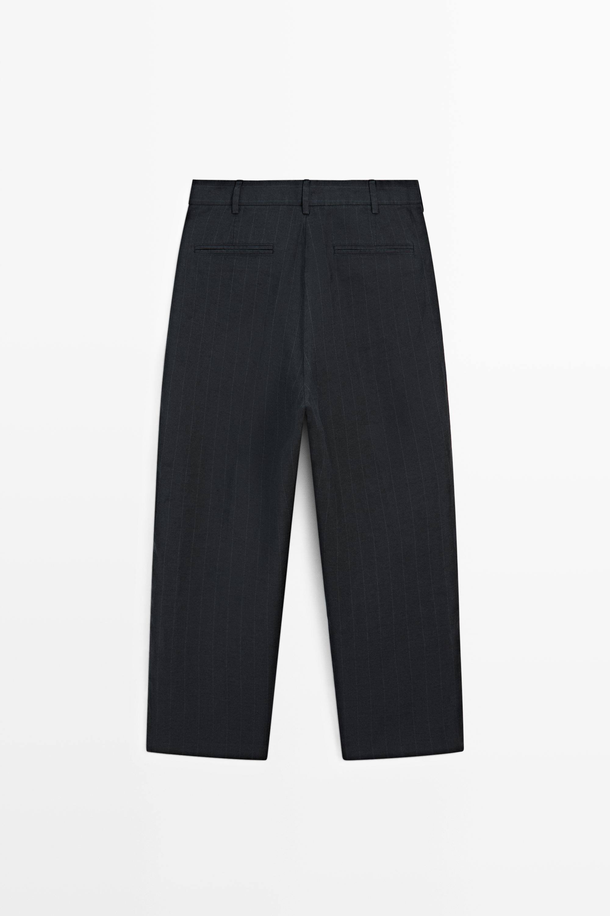 Linen trousers with a striped pattern